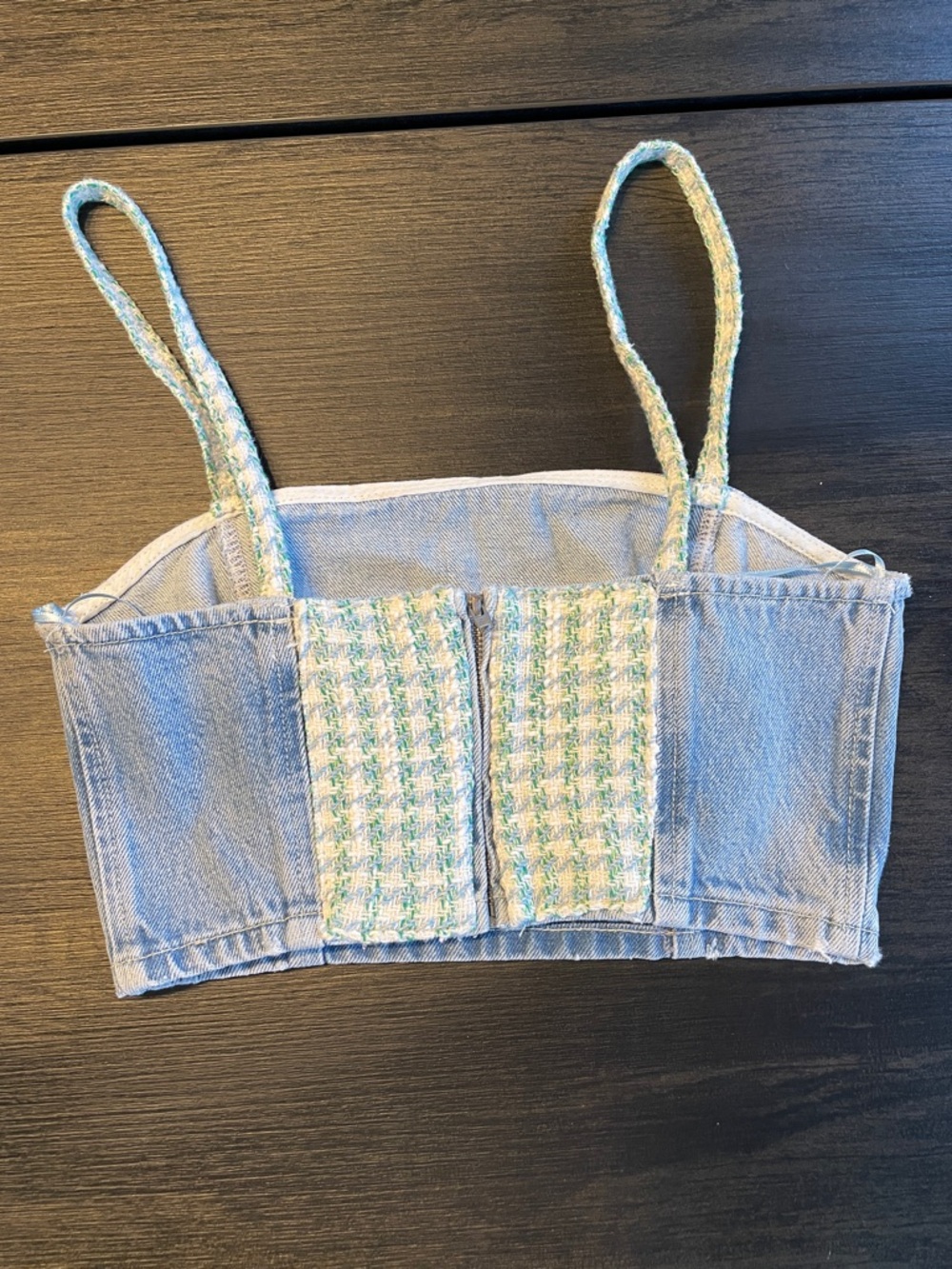 Zara Denim Crop Tank Top with Braided Straps - Picture 2 of 3